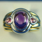 Cabochon Amethyst and Tourmaline ring, two toned 14kt gold