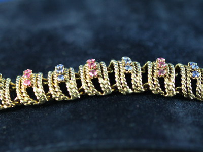 Pink and Blue Sapphire Retro Vintage Bracelet 