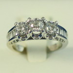 Three Stone Round Diamond Ring with Baguette Accents